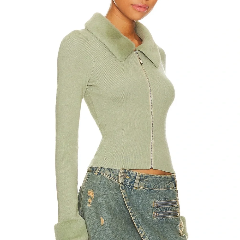 REVOLVE Sage Green Zip-Up Top - Picture 2 of 2